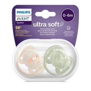 Suzete Ultra Soft SCF091/07 pentru 0-6 luni Verde/Galben, 2 bucati, Philips Avent