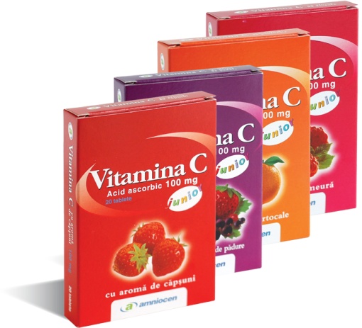 Vitamina C 100mg Capsuni, 20 comprimate, Amniocen