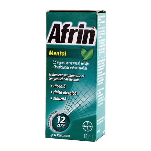 Afrin Mentol spray nazal, soluție, 0,5 mg/ml, 15 ml, Bayer