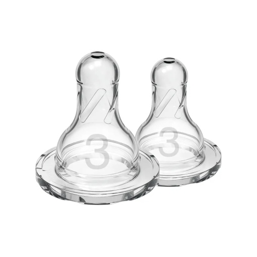 Tetine din silicon pentru biberoane cu gat ingust nivel 3 (6 luni+) , 2 buc