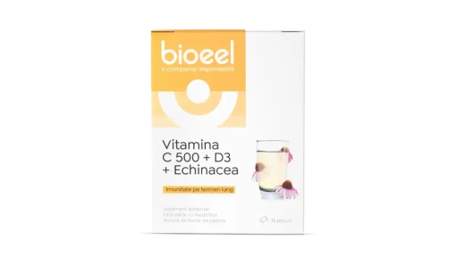 Vitamina C 500 + D3 + Echinacea x 15 plicuri, Bioeel