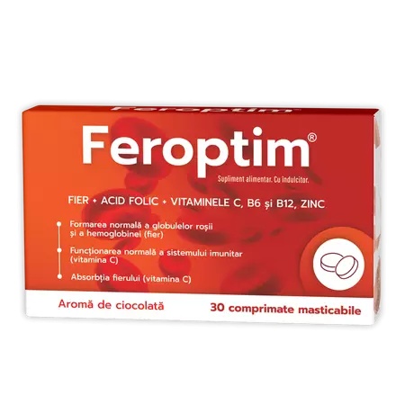 Feroptim cu aroma de ciocolata, 30 comprimate masticabile, Zdrovit