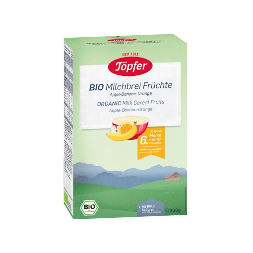 Cereale din gris de grau cu lapte si fructe,+6 luni, 200 g, Topfer