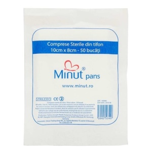 Comprese sterile taite, 10x8 cm, 50 buc, Minut
