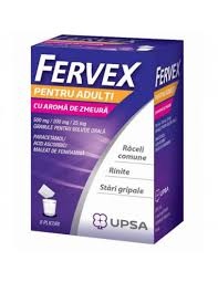 Fervex Raceala si Gripa cu aroma de zmeura, 500mg/200mg/25mg, 8 plicuri, Upsa