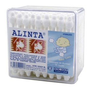 Betisoare cu opritor de urechi, din bumbac, pentru copii, ALINTA, 55 bucati