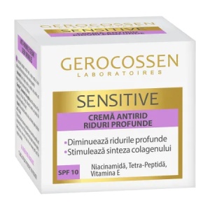 Crema antirid pentru riduri profunde cu SPF 10 Sensitive, 50 ml, Gerocossen hidrateaza si reduce ridurile