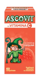 Pachet Ascovit cu Vitamina C cu aroma de capsuni 100 mg, 60 comprimate, Perrigo