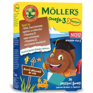 Pestisori gumati cu Omega-3 si aroma cola, 36 jeleuri, Moller's