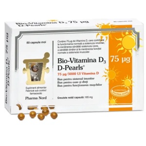 Bio Vitamina D3 3000UI D-Pearls 75 mcg, 80 capsule moi, Pharma Nord