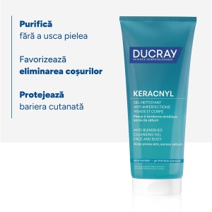 Gel spumant pentru pielea cu tendinta acneica Keracnyl, 200 ml, Ducray - Img 3