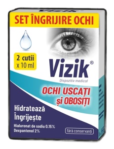 Picaturi pentru ochi uscati si obositi Vizik, Set 2x10ml, Zdrovit