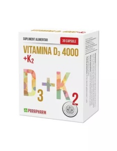 Vitamina D3 4000UI + K2, 30 capsule, Parapharm