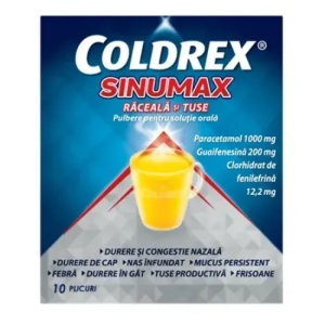 Coldrex Sinumax Raceala Si Tuse 1000mg/200mg/12,2mg Pulbere , 10 Plicuri