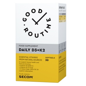 Daily Vitamina D3 + K2, 30 capsule moi, Secom
