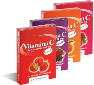 Vitamina C 100mg Capsuni, 20 comprimate, Amniocen