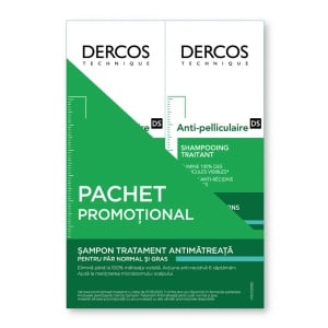 Pachet Sampon tratament anti-matreata pentru par normal-gras Dercos, 200 ml + 200 ml, Vichy