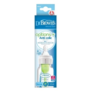Biberon Anti-colici din sticla cu gat ingust Options+, 120 ml, Dr. Browns