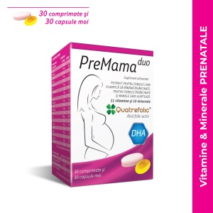 Complex de multivitamine PreMama Duo, 30 comprimate + 30 capsule moi, Alkaloid - Img 1