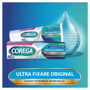 Crema adeziva pentru proteza dentara 1+1 Ultra Fixare Corega, 40 g + 40 g, Gsk