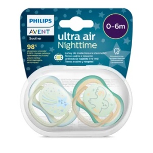 Suzete fosforescente Ultra Air SCF376/18 pentru 0-6 luni Verde/Bleu, 2 bucati, Philips Avent