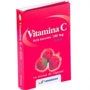 Vitamina C 180mg cu aroma de capsuni, 24 comprimate, Amniocen