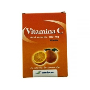 Vitamina C cu aroma de Portocale 180mg , 24 comprimate , Amniocen