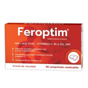 Feroptim cu aroma de ciocolata, 30 comprimate masticabile, Zdrovit