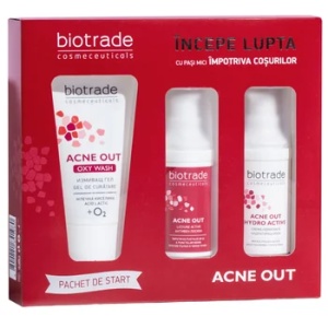 Pachet Acne Out Gel de curatare 50ml + Lotiune 20ml +Crema 20ml, Biotrade