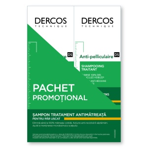 Pachet Sampon tratament anti-matreata pentru par uscat Dercos, 200 ml + 200 ml, Vichy