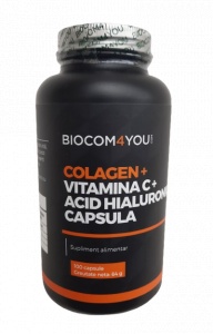 Colagen + Vitamina C + Acid Hialuronic, 100 capsule, Biocom