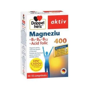 Magneziu 400 + Acid folic + Vitamina B1+B6+B12, 30 + 10 comprimate, Doppelherz