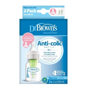 Set biberoane anti-colici cu gat ingust pentru prematuri, 2 x 60ml, Dr. Brown's