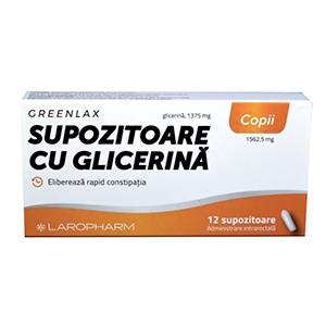 Supozitoare cu glicerina pentru copii Greenlax, 12 bucati, Laropharm