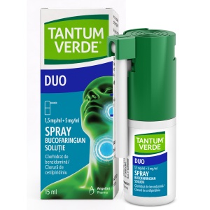 Tantum Verde Duo spray bucofaringian, 1,5 mg/ml + 5 mg/ml, 15 ml, Angelini