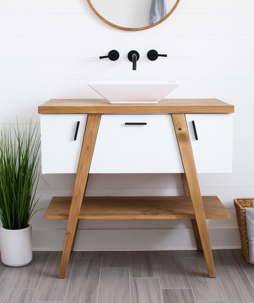 Masca lavoar Norda lemn masiv + mdf alb, cu 3 usi, 120 x 55 x 75 cm
