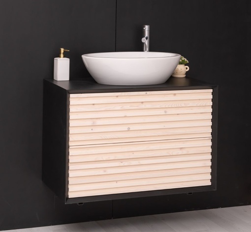 Masca de baie suspendata Pianno lemn masiv + mdf, 2 sertare, 90 x 50 x 61.4 cm