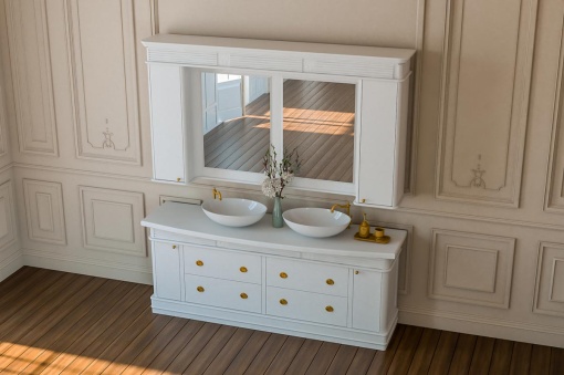 Oglinda dubla cu 2 dulapioare baie Marsilia, Lemn Masiv + MDF, 200 x 33 x 110 cm