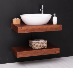 Blat de baie lemn masiv Magic Pine, suspendat, 90 x 50 x 10 cm - Img 2