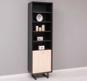 Dulap de baie Pianno, 1 usa si 4 rafturi, lemn masiv + mdf negru, 57 x 40 x 200 cm - Img 1