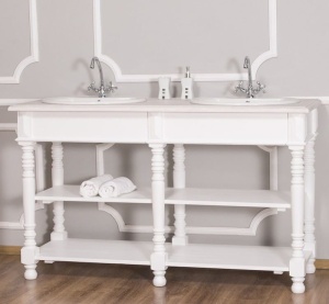 Masca de baie dubla Shabby Chic tip consola lemn masiv, 150 x 54 x 90 cm - Img 5