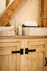 Masca de baie Equator pentru 2 lavoare pe blat, lemn masiv pin, 150 x 50 x 75 cm - Img 7