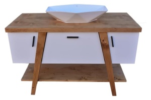 Masca lavoar Norda lemn masiv + mdf alb, cu 3 usi, 120 x 55 x 75 cm - Img 4