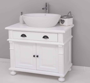 Masca pentru lavoar Shabby Chic lemn masiv, 1 sertar si 2 usi, 90 x 51 x 74 cm - Img 5