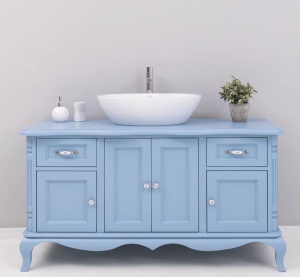 Mobilier baie Shabby Chic lemn masiv, 4 usi si 2 sertare, 140 x 57 x 75 cm - Img 1