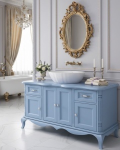 Mobilier baie Shabby Chic lemn masiv, 4 usi si 2 sertare, 140 x 57 x 75 cm - Img 3