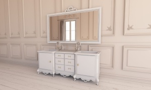 Set masca lavoar dubla + Oglinda Praga, Lemn Masiv + MDF, 200 x 61 x 78 cm - Img 2
