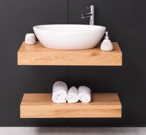 Blat de baie lemn masiv de stejar Magic Oak, suspendat, 90 x 50 x 10 cm - Img 3