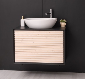 Masca de baie suspendata Pianno lemn masiv + mdf, 2 sertare, 90 x 50 x 61.4 cm - Img 4