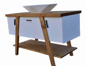 Masca lavoar Norda lemn masiv + mdf alb, cu 3 usi, 120 x 55 x 75 cm - Img 2
